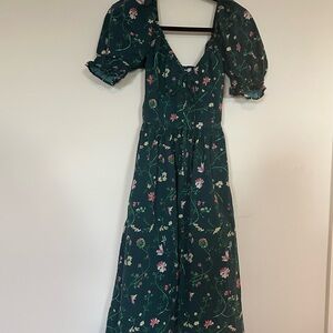 Hill House Dark Green Floral Midi Dress